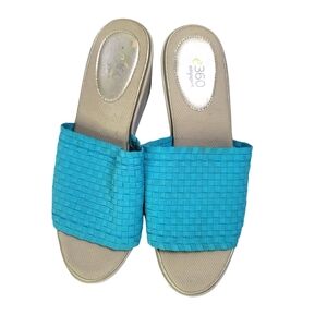 Easy Spirit e360 Women's Harvey Woven Slip Wedge Slide Sandals Turquoise 9 1/2 M